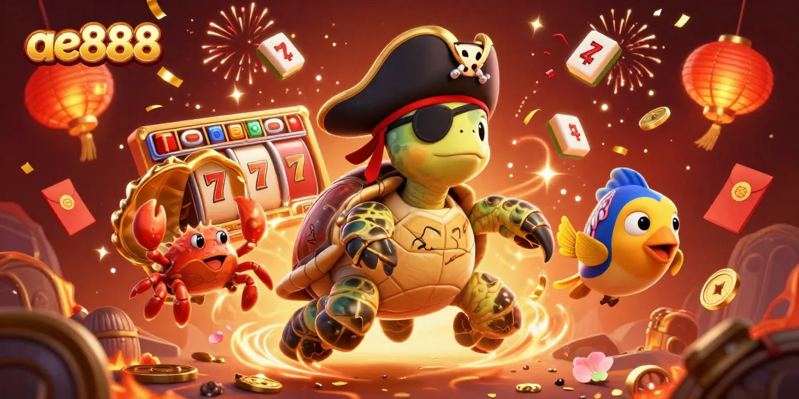 Experience thrilling gameplay with ae888's vibrant pirate-themed casino illustration featuring treasure and festive elements.