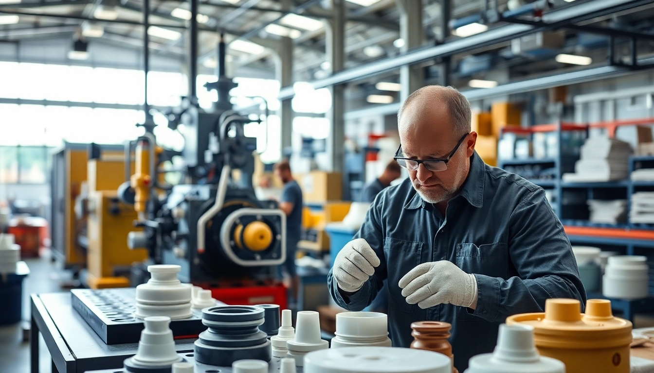 Technician inspecting fiberglass components at a GRP Manufacturer workshop.