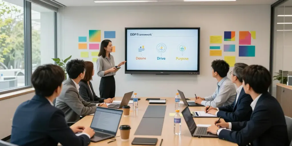 Team collaborating in a conference room, enhancing leadership training for organizations through engagement and strategy sessions.
