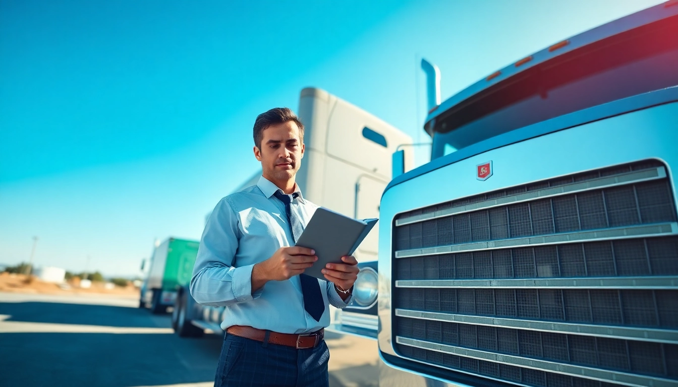 Semi Truck Appraiser assessing a large truck, showcasing professionalism and expertise.