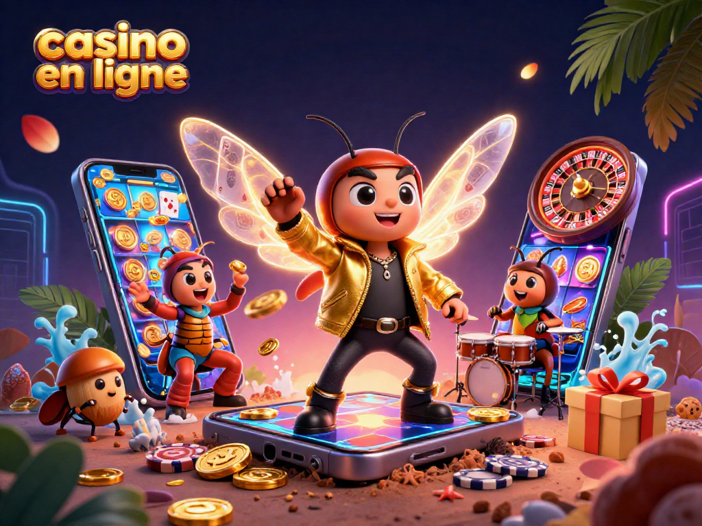 Casino en ligne : illustration captivante d'une scène dynamique avec une rock star et des éléments de jeu