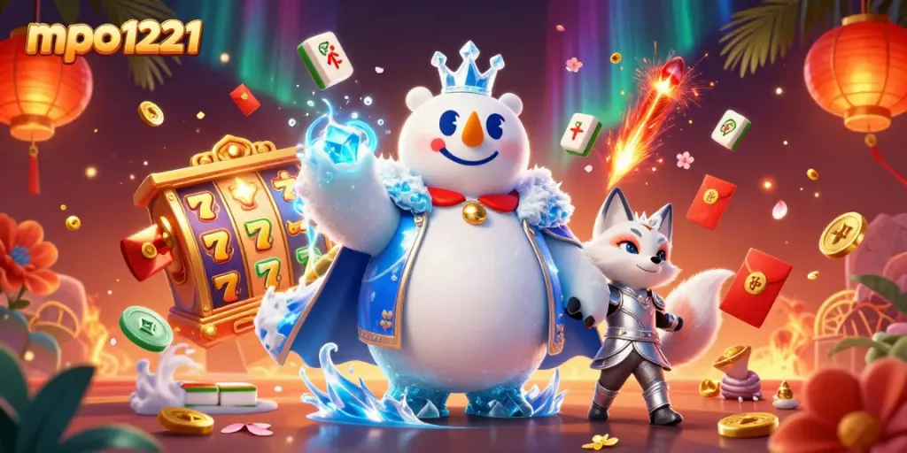 Experience thrilling gameplay at mpo1221 with an exciting cartoon casino scene featuring royalty and fireworks.