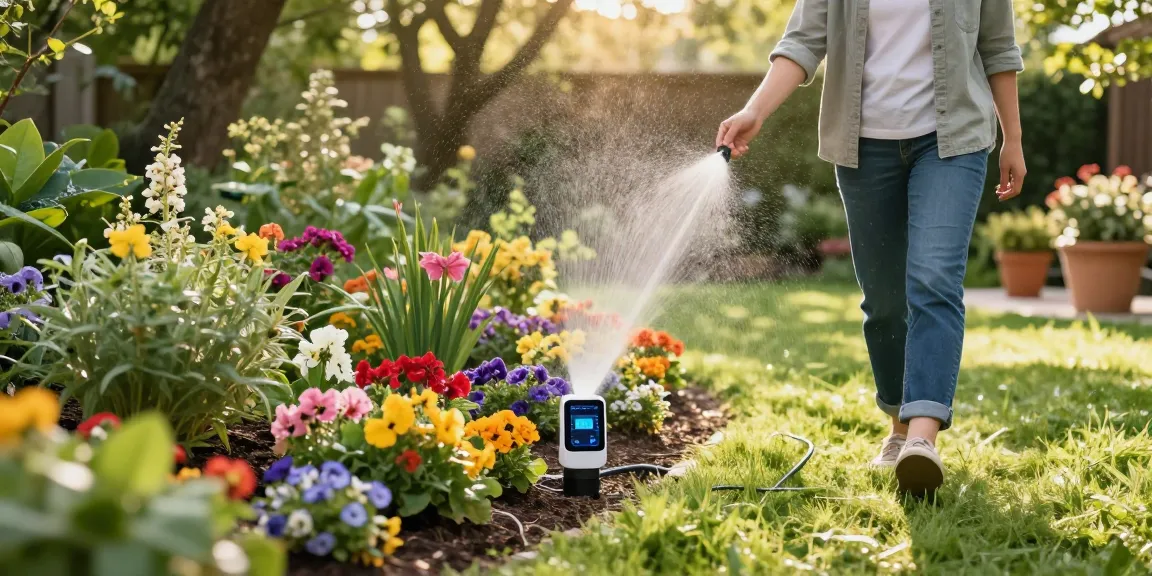 Effective rainpoint smart sprinkler controller in a vibrant garden, optimizing plant growth and water usage.