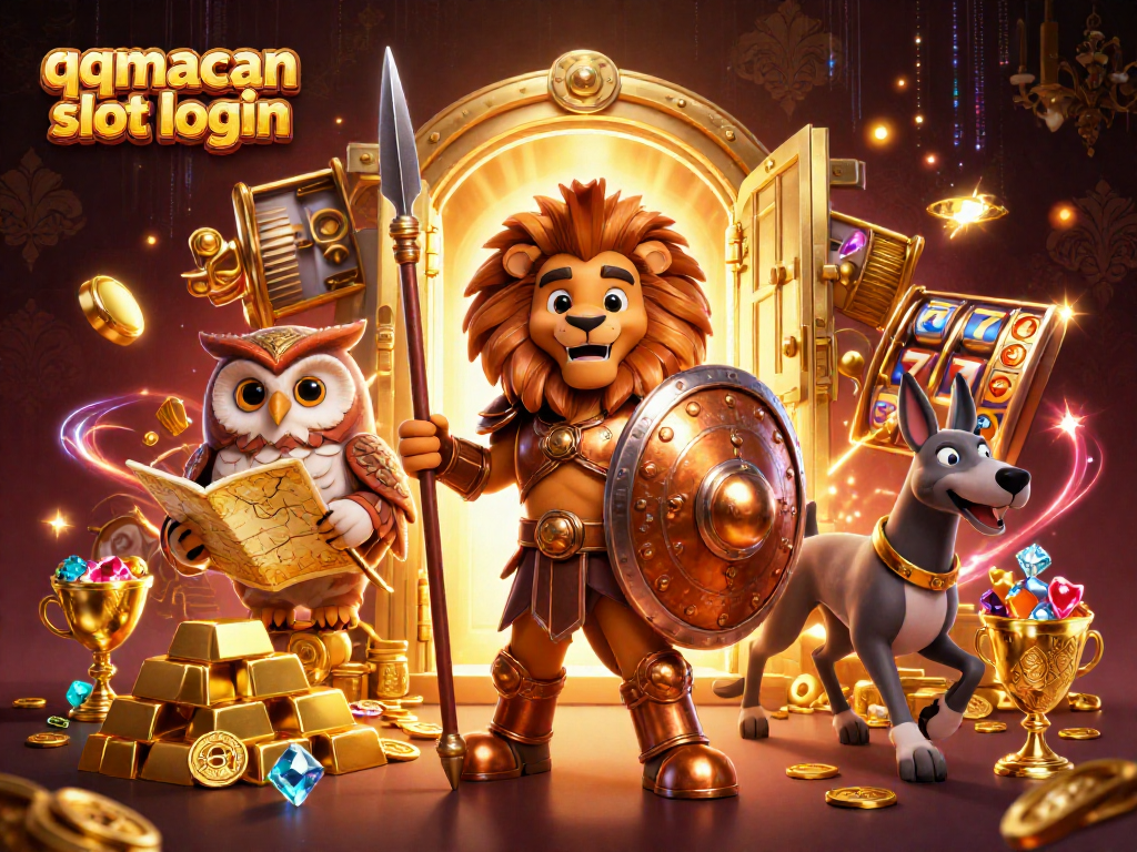 Experience thrilling wins at qqmacan slot login with vibrant 3D casino characters and treasures.