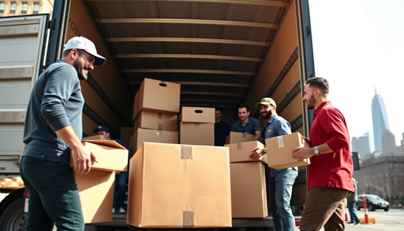 Efficient residential movers NYC loading boxes in a vibrant New York City setting.