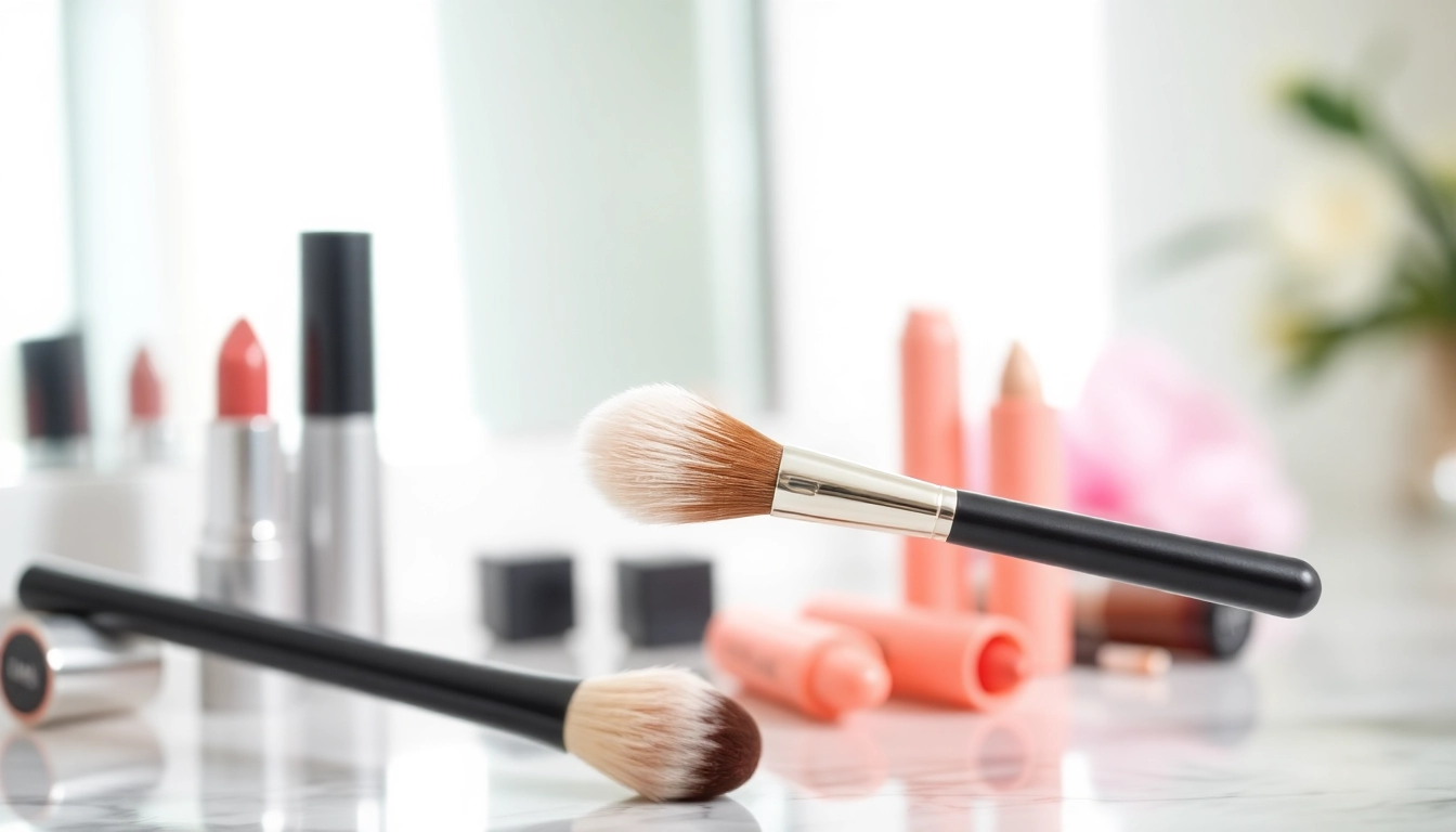 Applying lipstick with a precise lip blending brush for flawless results