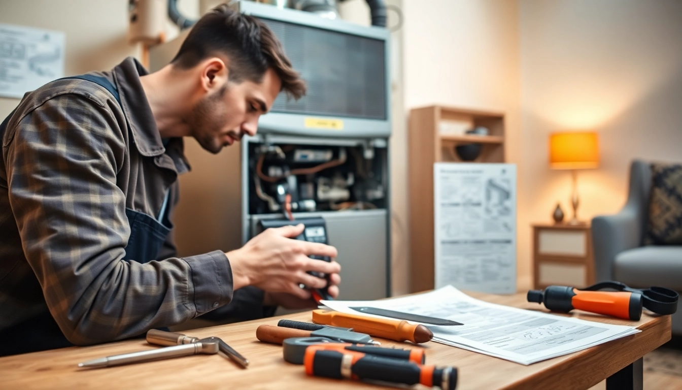 Furnace repair poughquag technician servicing a heating unit in a warm home.