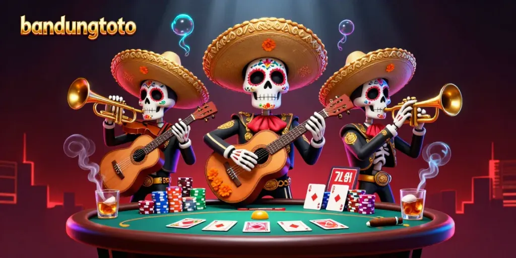 Experience the vibrant action of bandungtoto's online gaming scene with a mariachi-themed casino illustration.