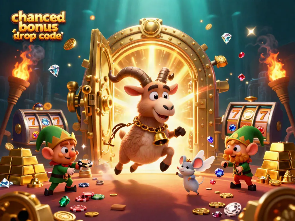 Engage in thrills with the chanced bonus drop code as characters play exciting casino games amid sparkling treasures.