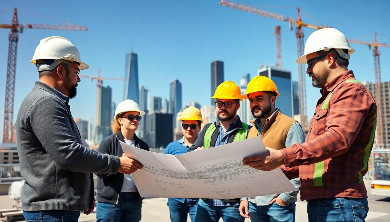 Manhattan Commercial General Contractor overseeing a project with skilled workers in a modern urban setting.