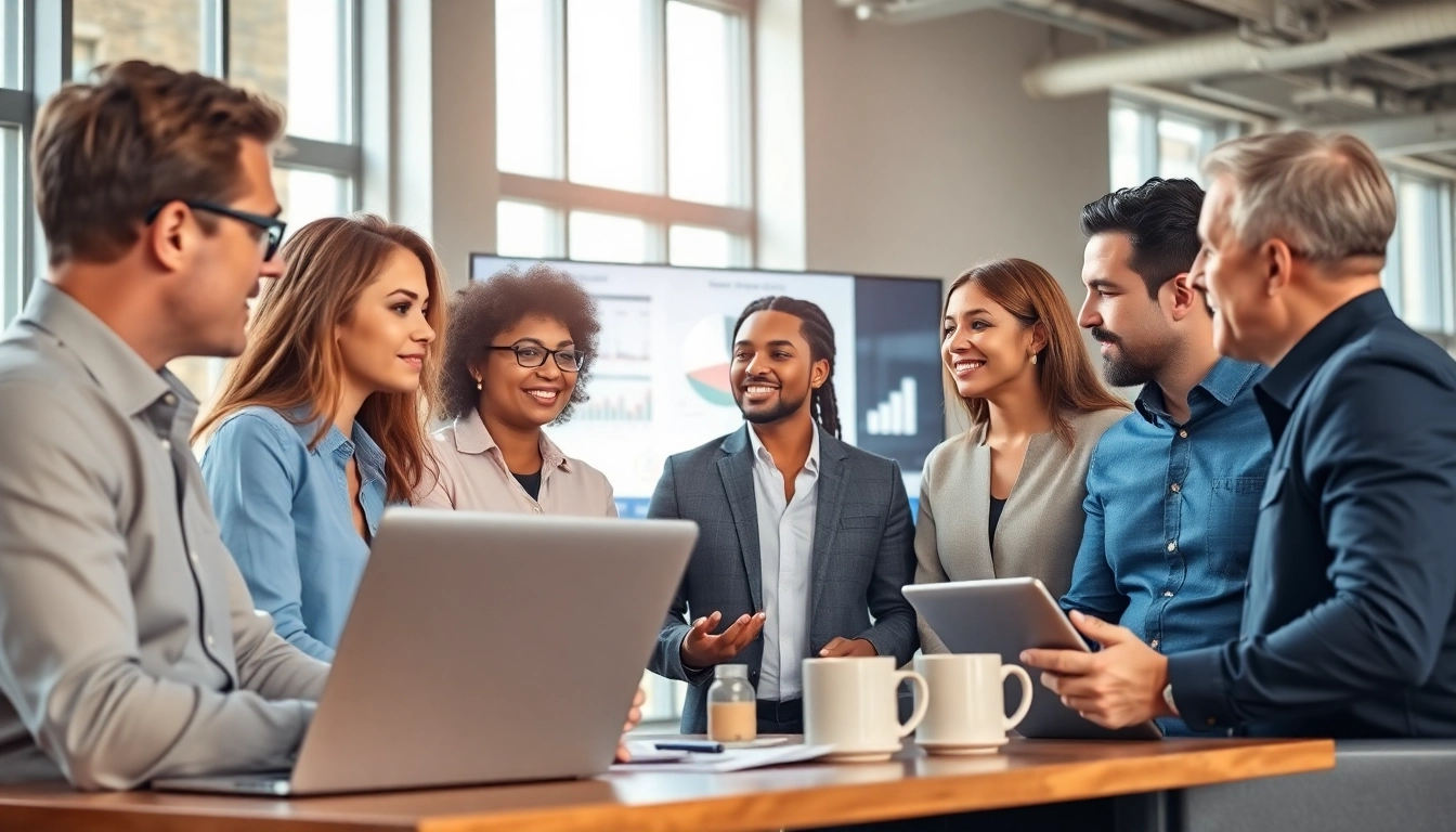 Engaging HR team at https://bestofhr.com/ discussing innovative strategies in a modern office setting.