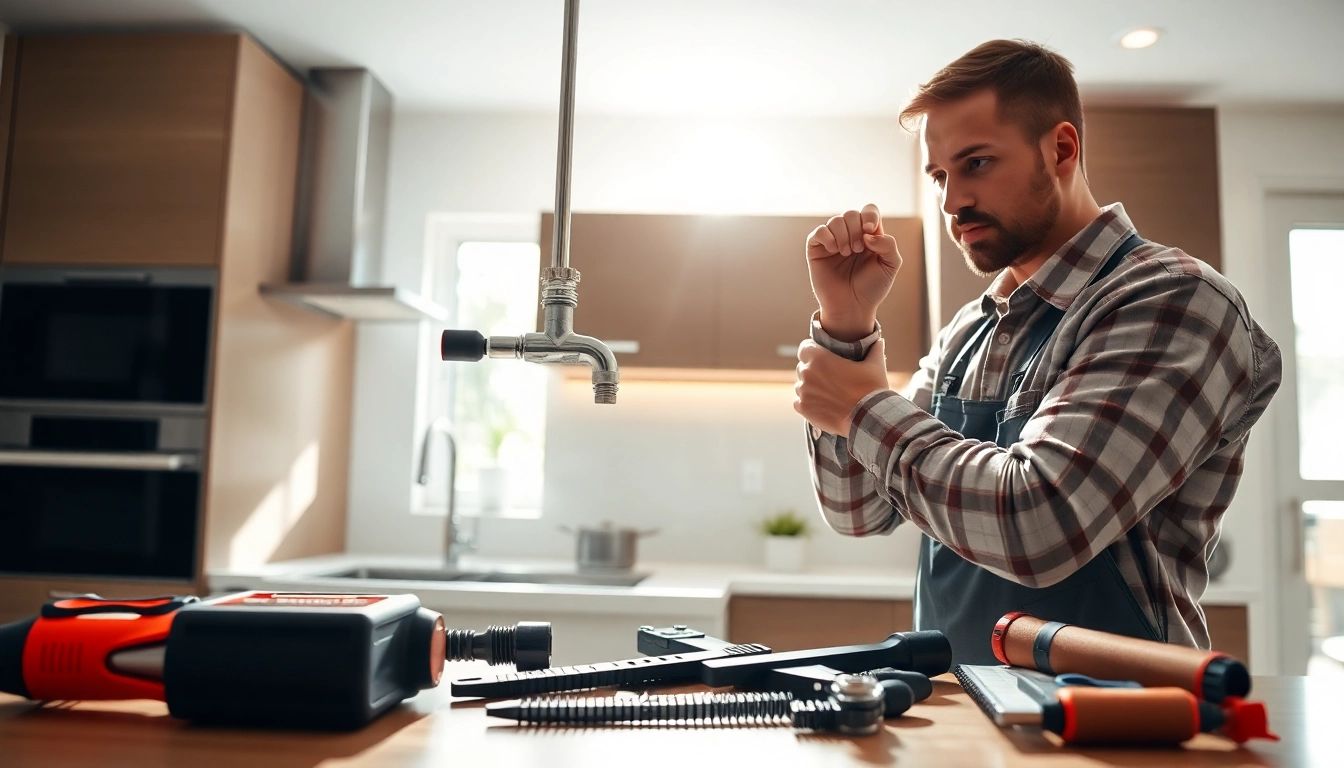 WEFIX London plumber efficiently fixing a leak in a bright kitchen environment.