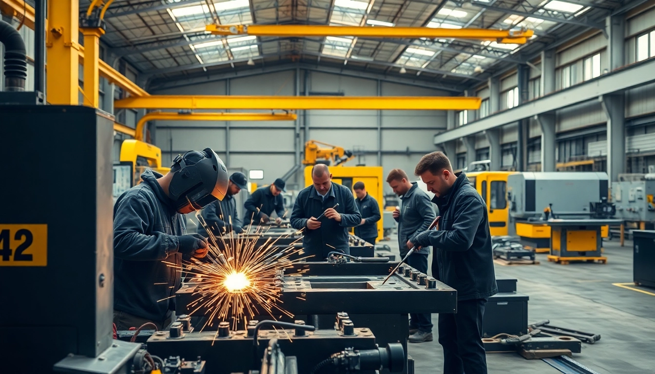 Engaged team at industrial fabrication edmonton, showcasing teamwork and skilled metalwork.