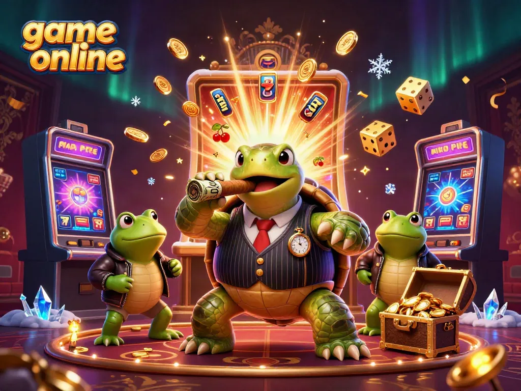 Experience thrilling game online action with a cartoon turtle mobster and exciting casino elements.