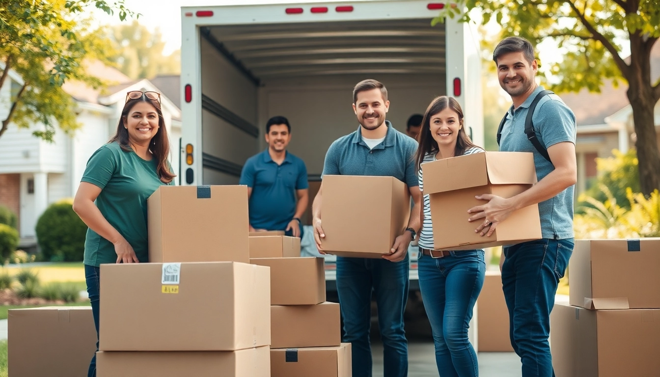Local moving company assisting a family in their home with friendly service.