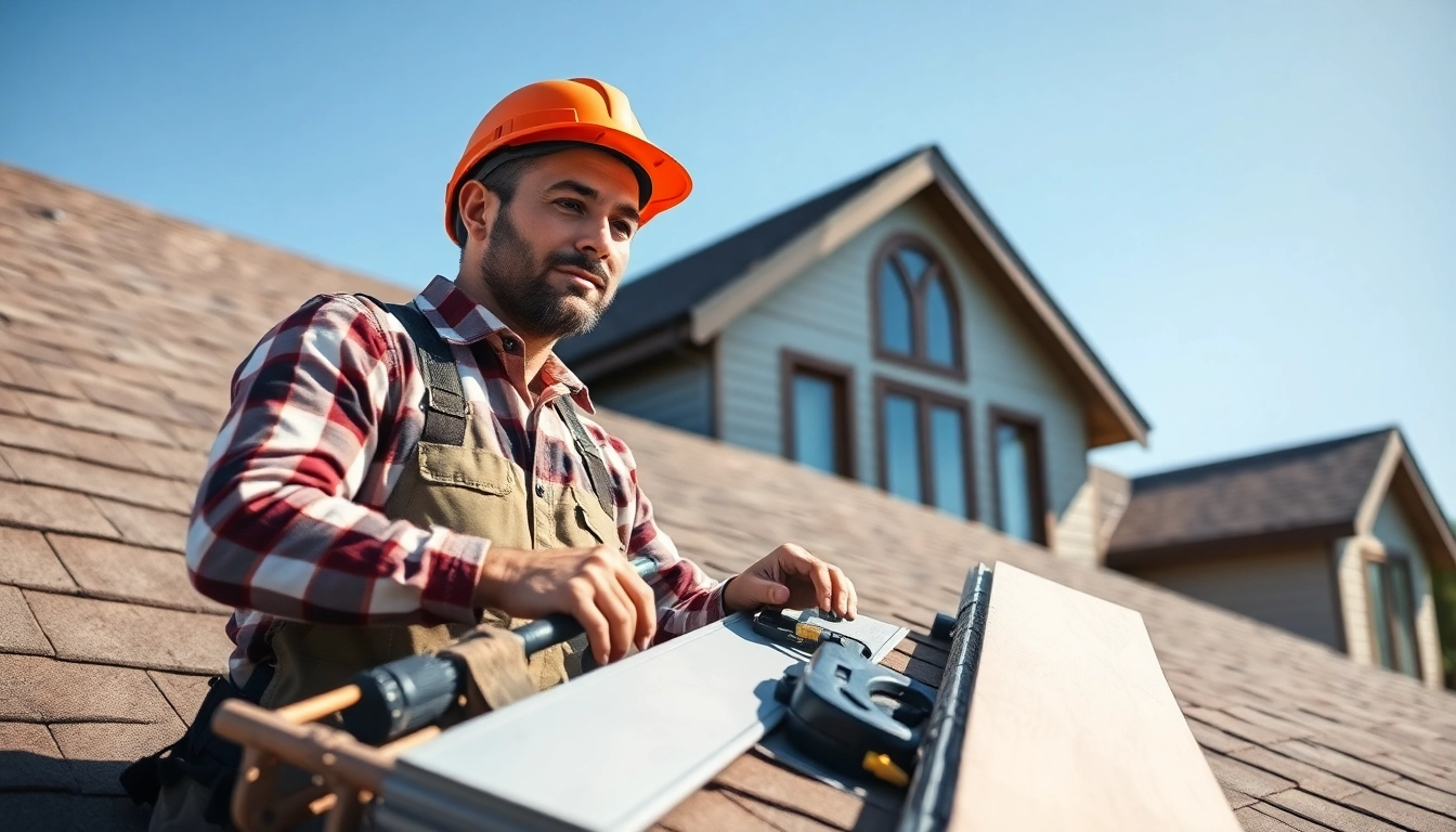 Expert roofing contractor in Solon assessing a residential roof with quality materials.