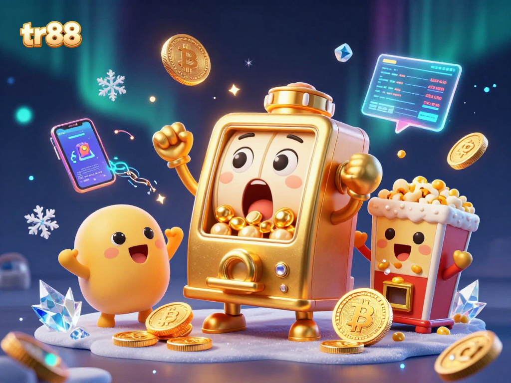 Experience thrilling jackpots with tr88's golden slots and cheering machines in a vibrant casino scene.
