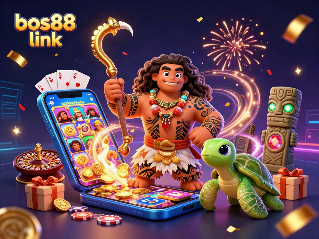 Temukan keseruan bermain di bos88 link dengan ilustrasi kasino yang penuh warna dan energik.