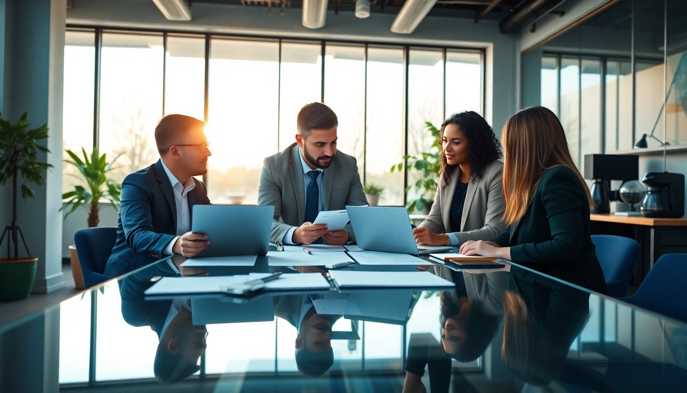 Staffing agencies collaborating in a modern office environment with diverse teamwork.