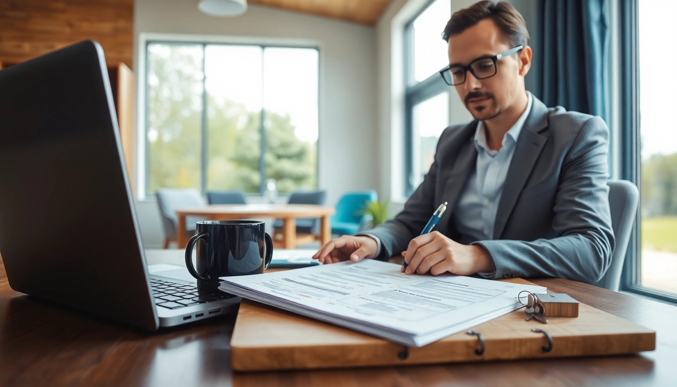Sell my mobile home with detailed documentation in a bright office setting.