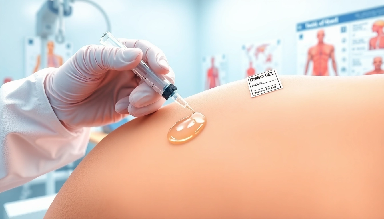 Applying dmso gel for humans in a clinical setting with clear medical equipment.
