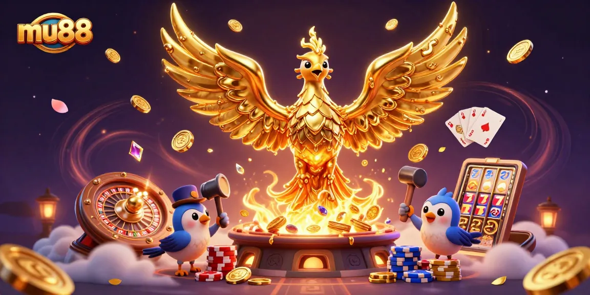 Experience exciting gameplay at mu88 with a molten golden phoenix and vibrant casino elements.