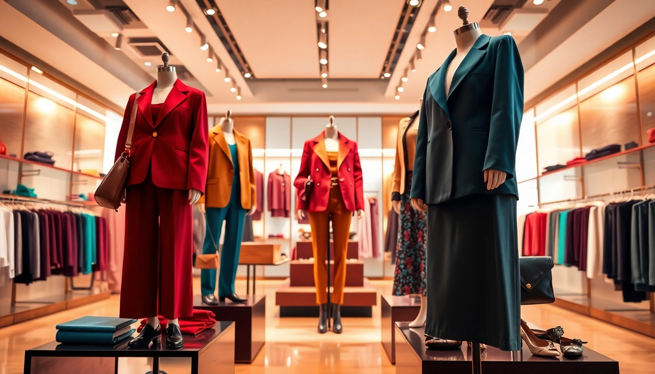 Stylish fashion showcase at Rebel Designerwear with vibrant clothing and chic accessories.