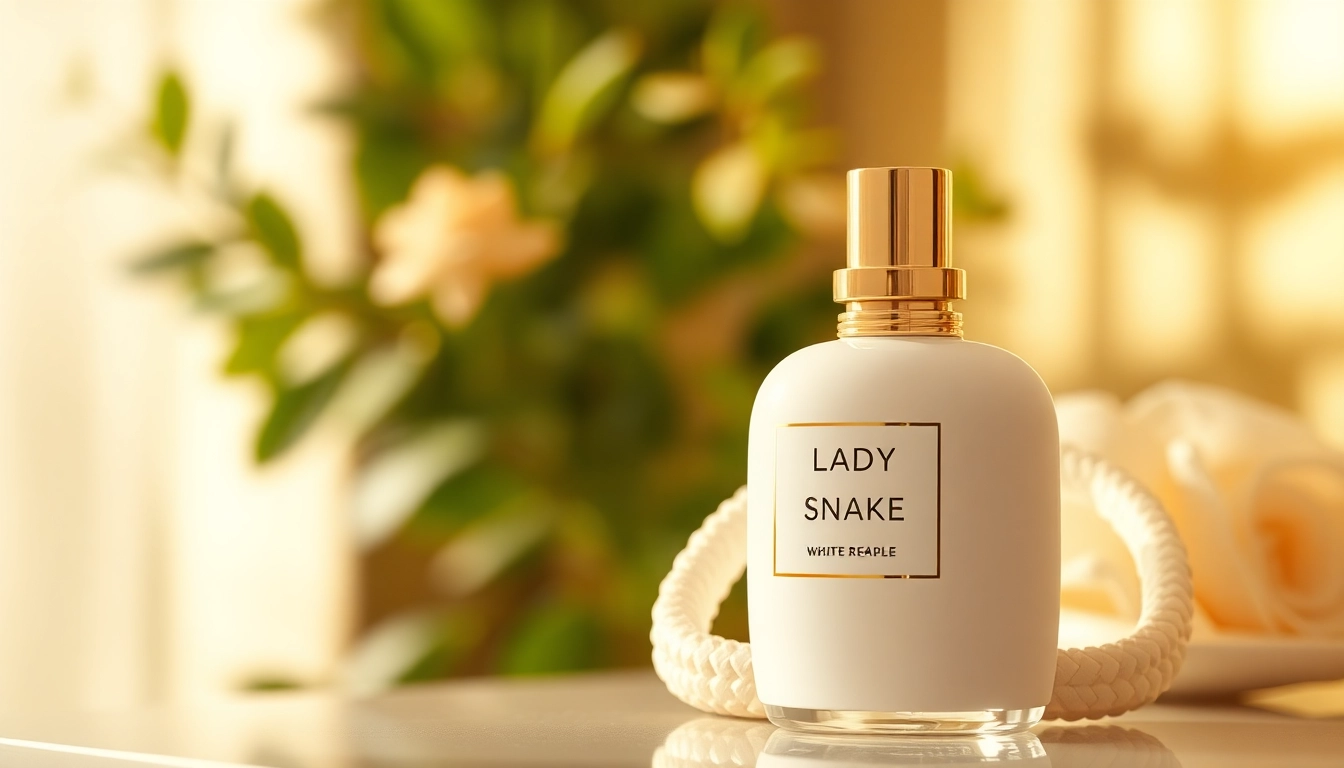 Experience the allure of Lady White Snake with this elegant perfume sample display.