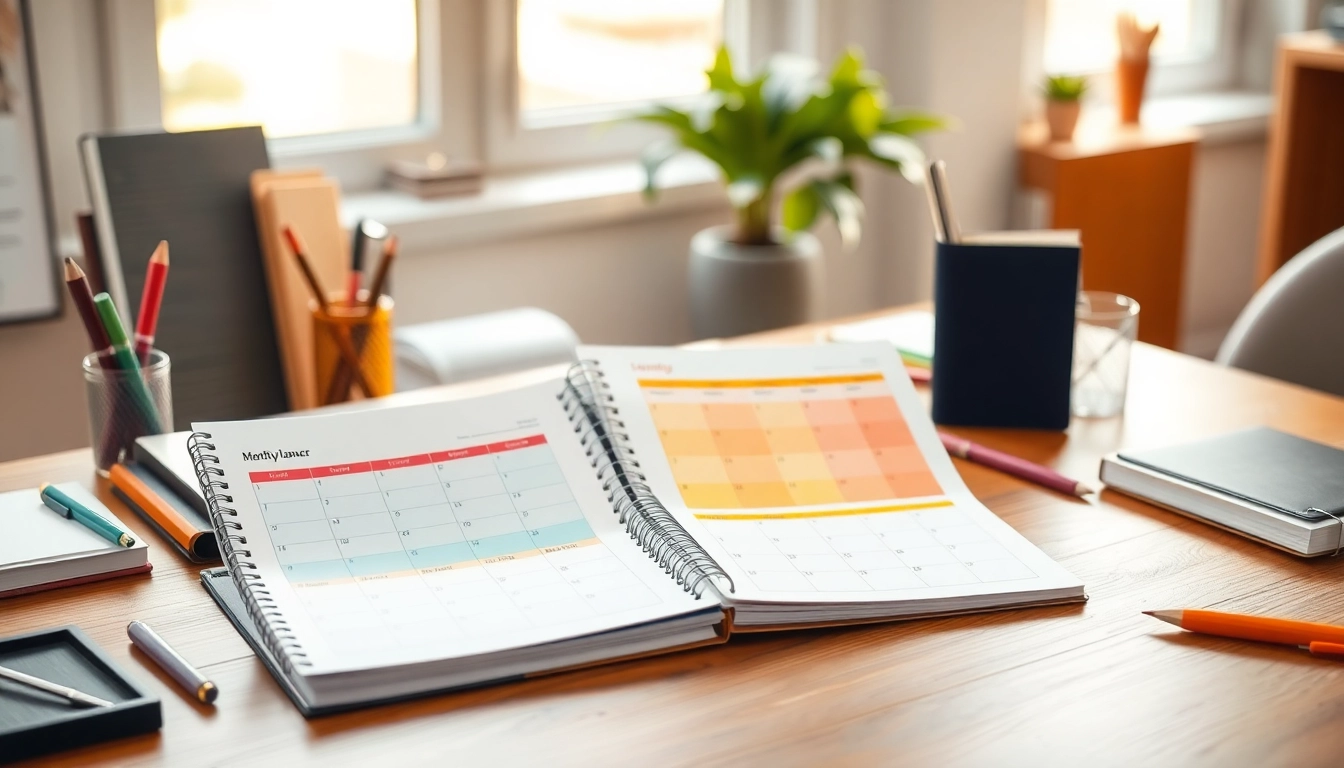 Create a customized monthly planner showcasing vibrant designs and layouts for effective planning.