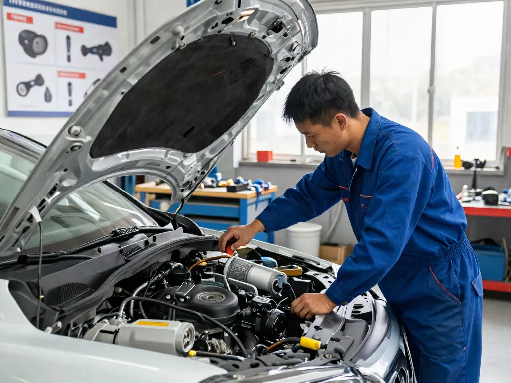 DPF-Regeneration: Techniker inspiziert Dieselpartikelfilter in Werkstatt mit professionellem Umfeld.