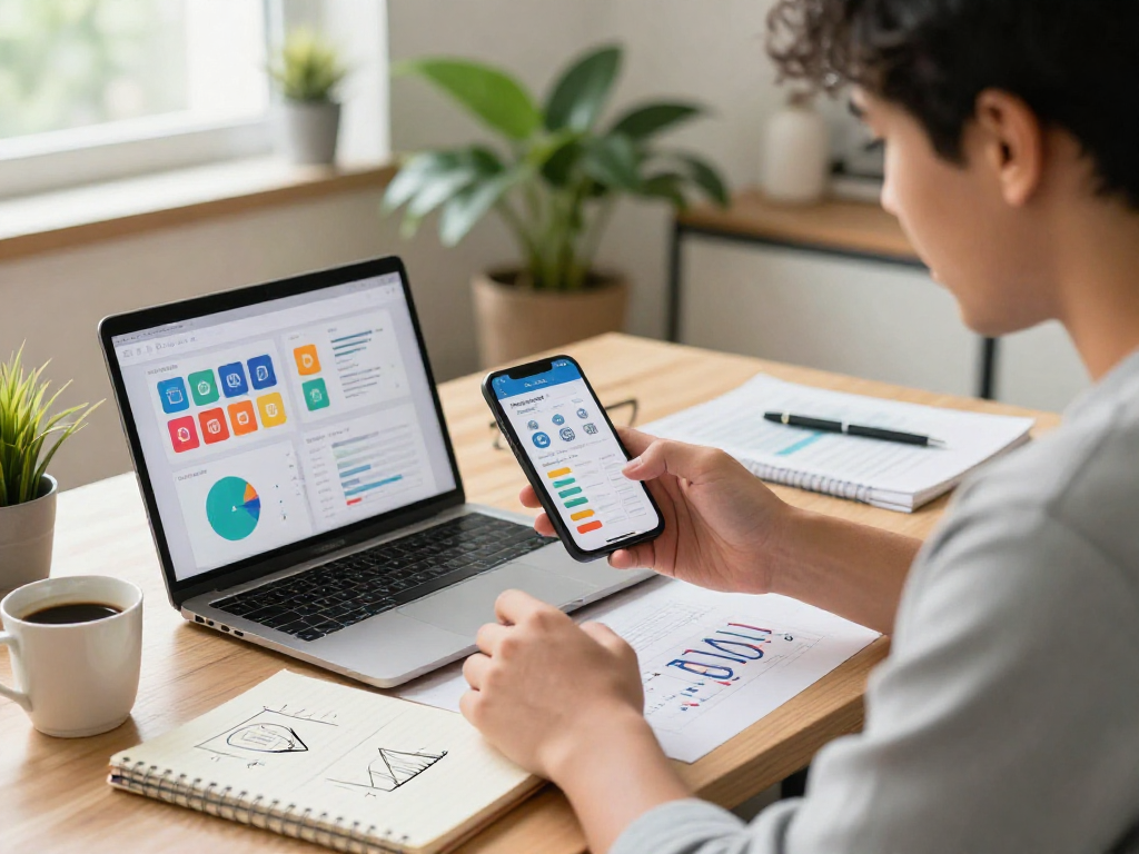 Boost your app's success by learning to buy app downloads efficiently in a vibrant home office.