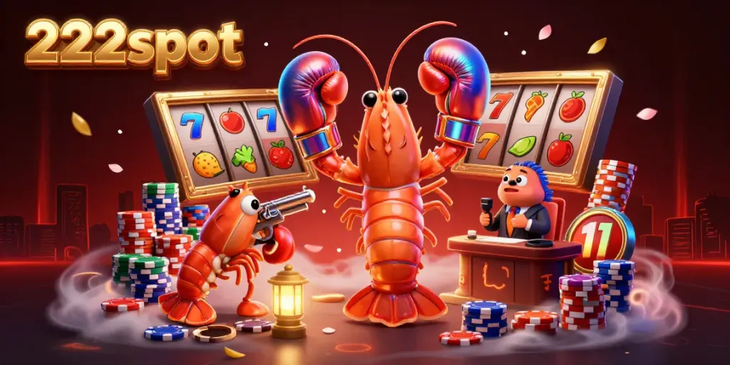 Visualisasi dinamis slot 222slot dengan karakter karang dan elemen keberuntungan, mengundang pemain untuk menang.
