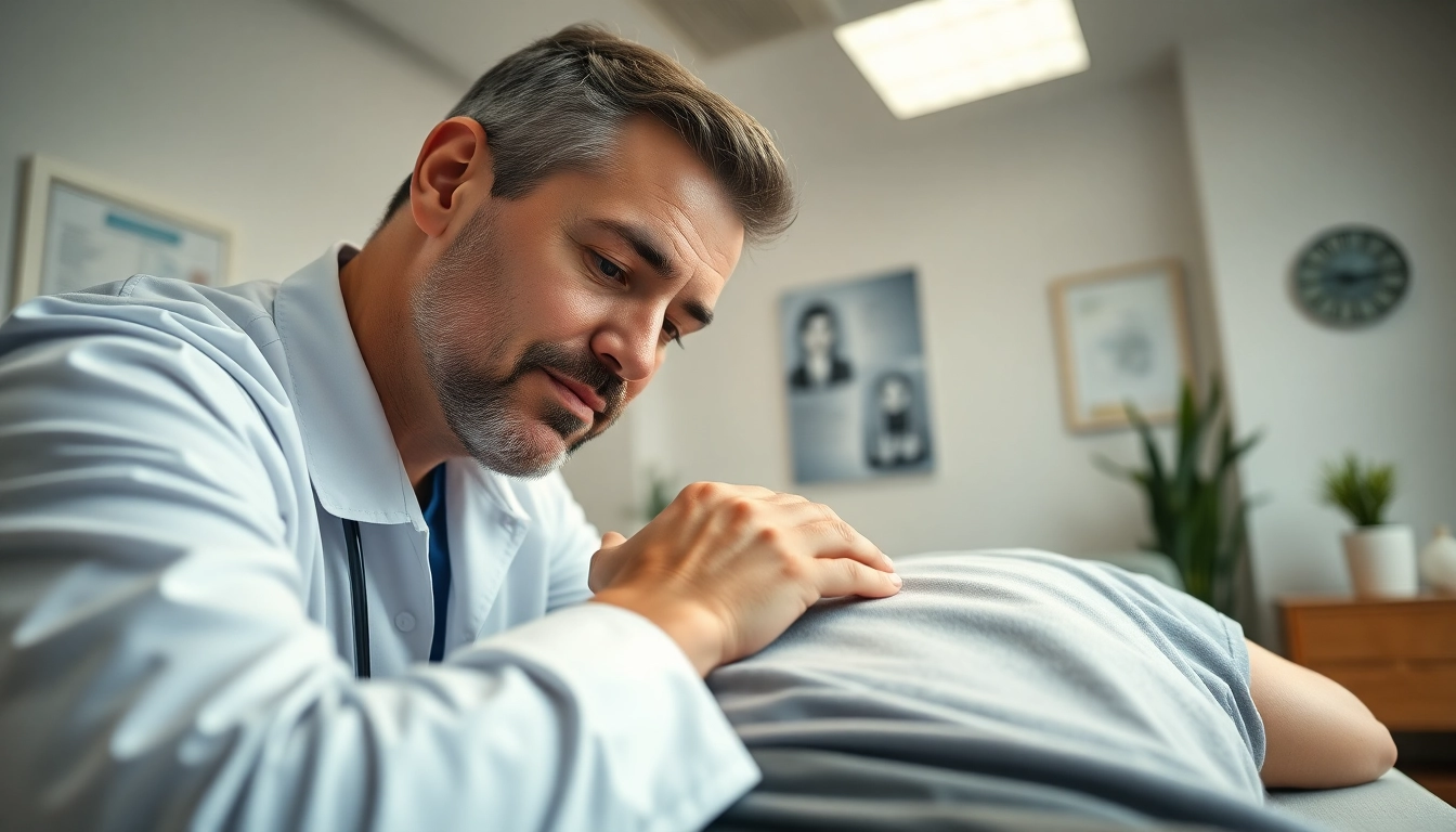 Showcase of chiropractic treatment in a modern clinic with chiropractor assisting patient.