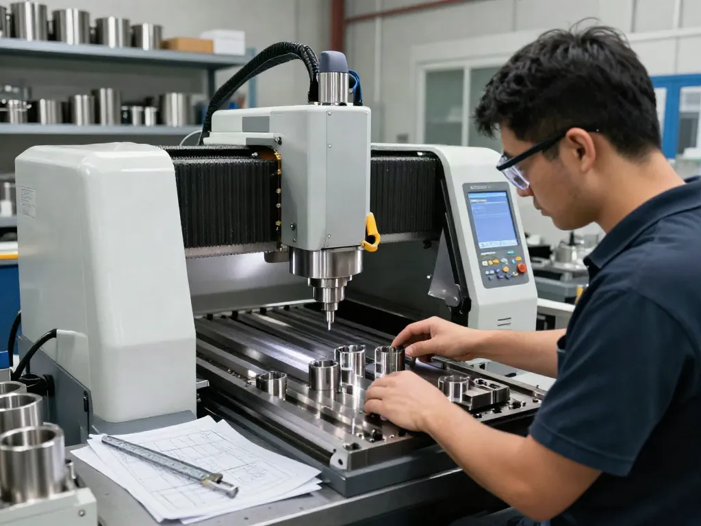 Expert technician machining cnc machined stainless steel parts in modern workshop.