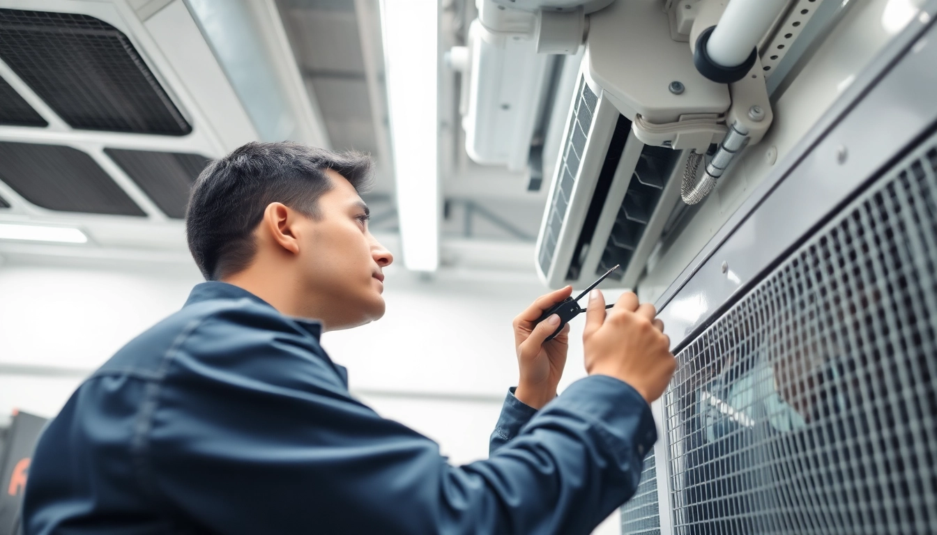 Expert technician analyzing commercial HVAC system components for performance optimization.