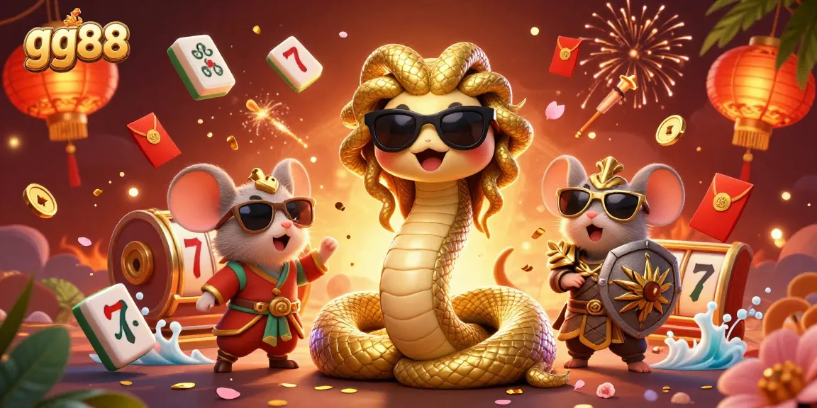 Engage with gg88's vibrant casino scene featuring Medusa and a warrior mouse amidst colorful gaming elements.