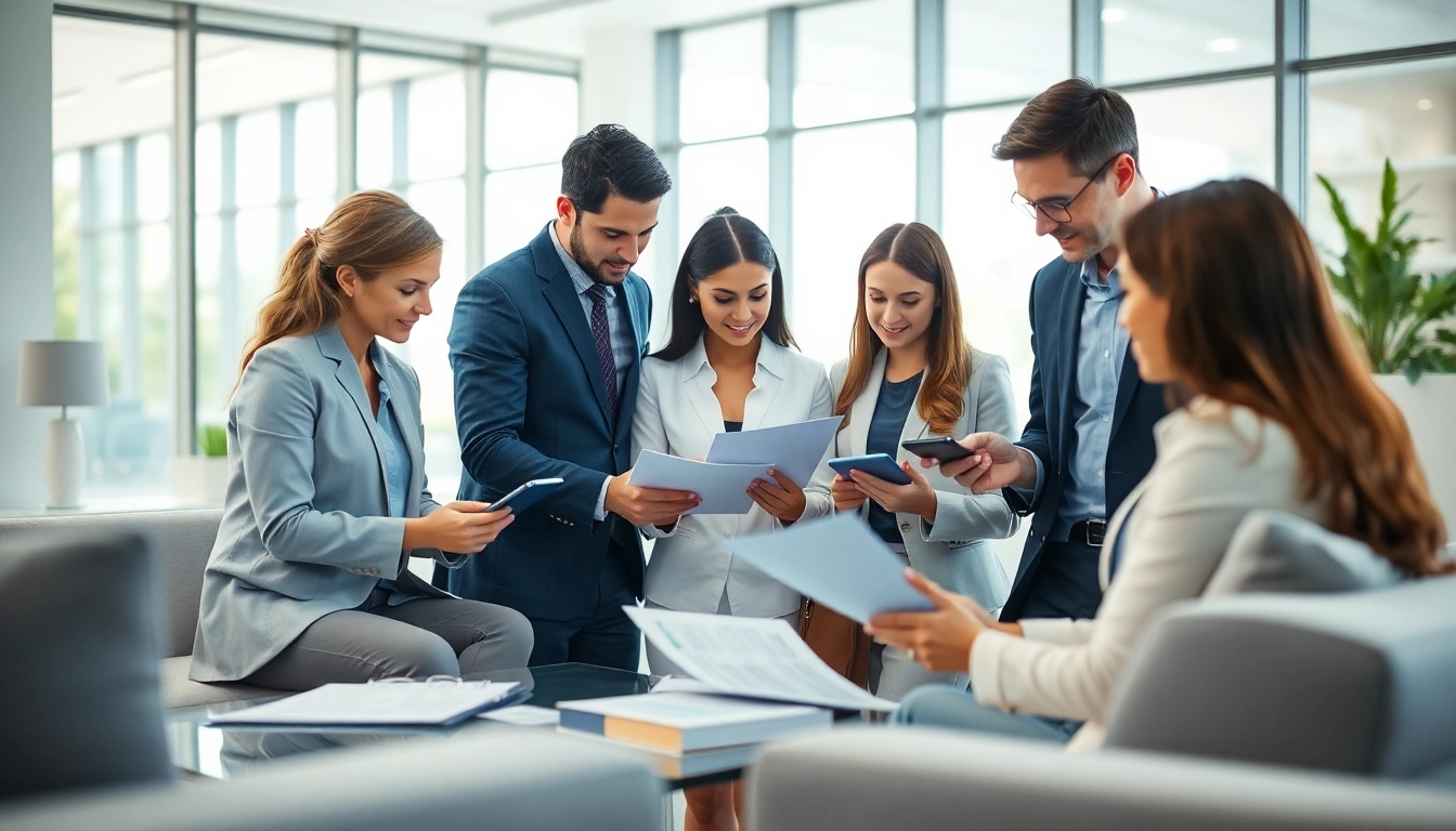 Engaging scene depicting multi-state title and escrow services discussions among professionals in an office.