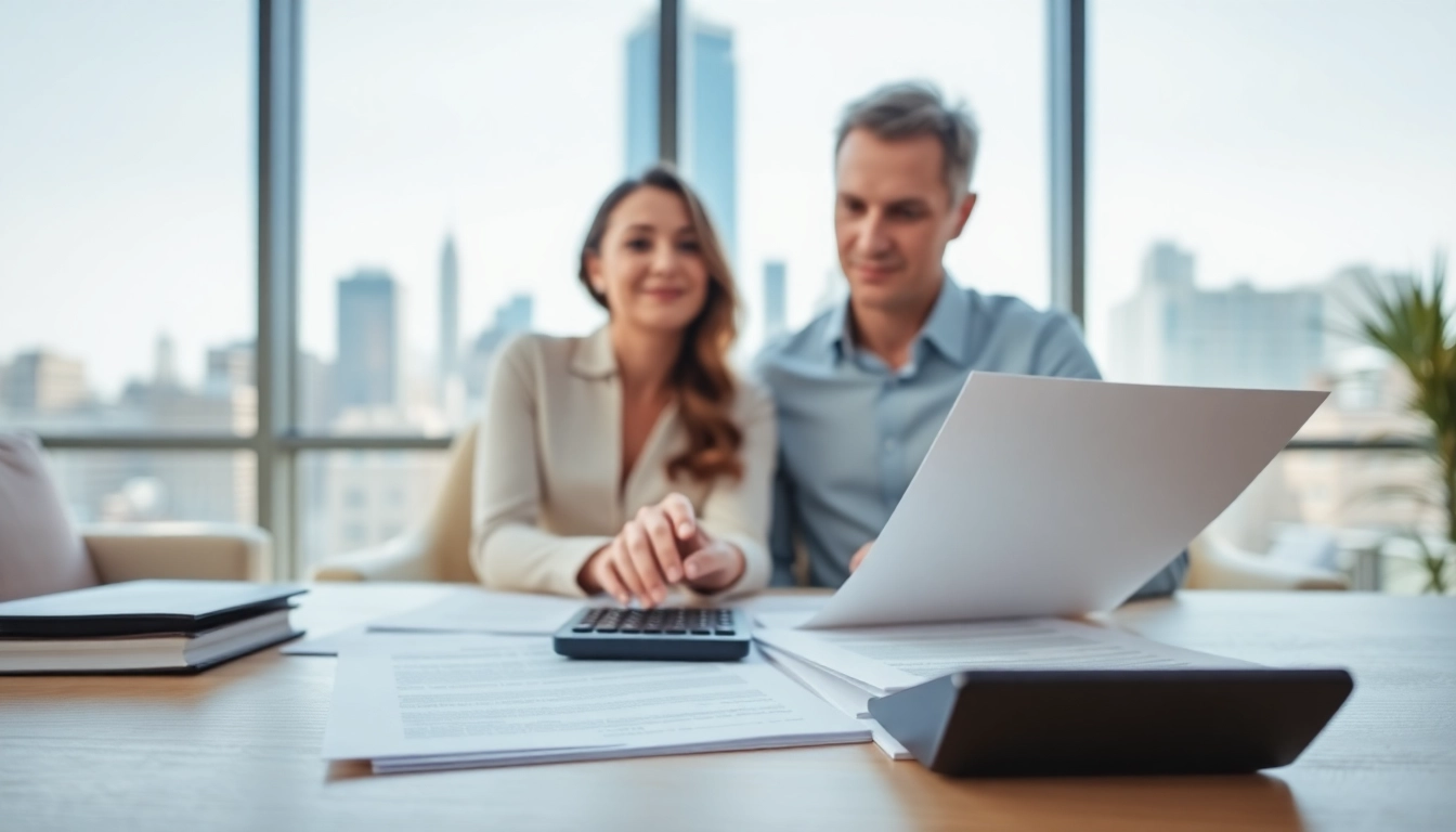 Calculate NY alimony calculator 2026 with a couple discussing financial documents in a bright office.