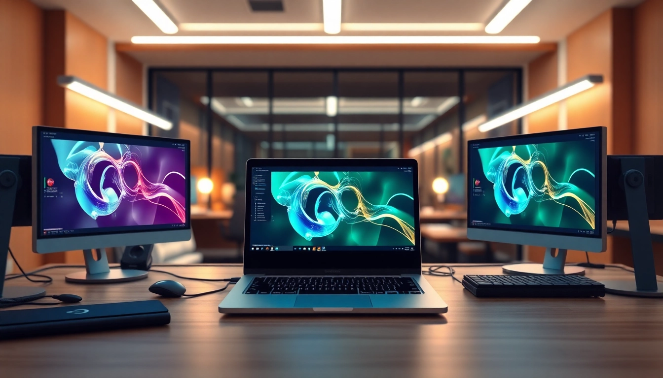 Showcase the innovative midjourney api in a modern developer workspace with vibrant images.