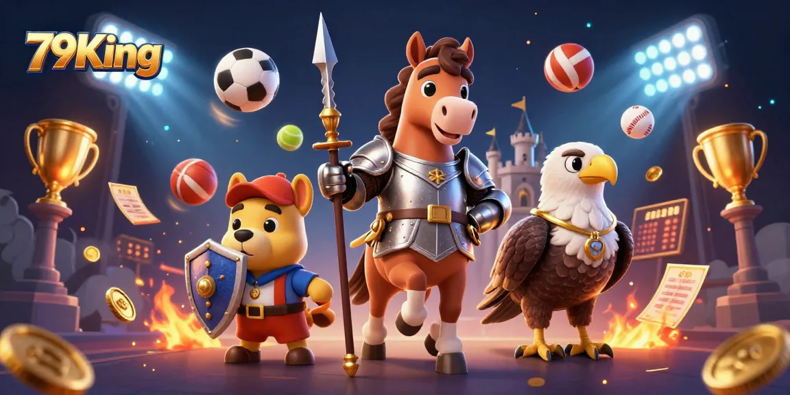 Engage in thrilling gambling action with characters at 79King, showcasing vibrant sports elements and excitement.