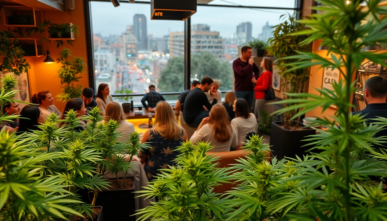 Mitglieder des cannabis club hamburg genießen entspannte Gespräche in einer einladenden Umgebung.