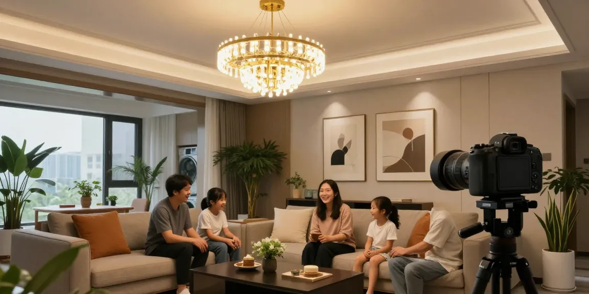 Lustre LED elegante în interiorul modern, evidențiind confortul și stilul.