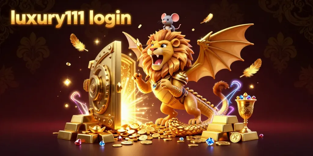 Experience immersive gameplay with luxury111 login, featuring a dynamic 3D chimera and treasure elements.