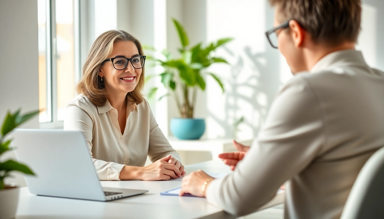 Engaging scene illustrating how to find my perfect career with a counselor supporting a client.