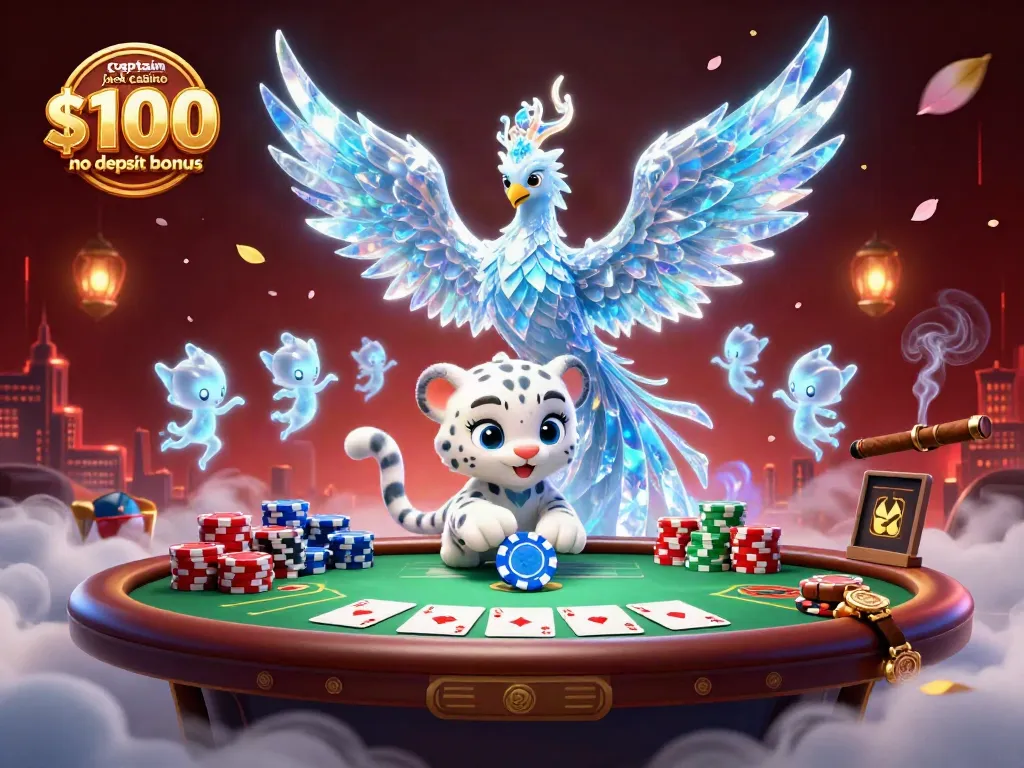 Claim the captain jack casino $100 no deposit bonus while enjoying a dynamic 3D casino scene with vibrant characters and game elements.