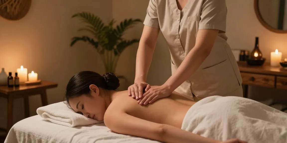 마사지 치료를 받는 고객과 전문 치료사의 편안한 스파 환경