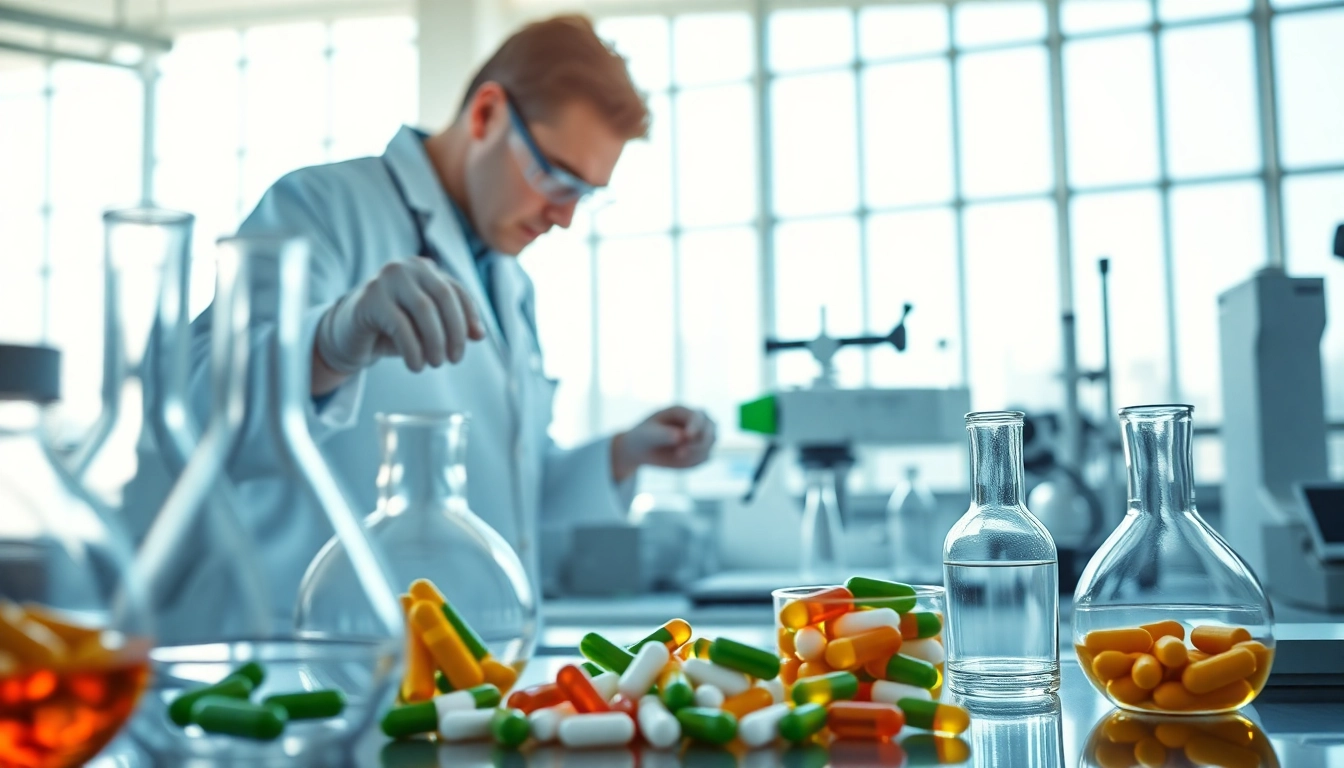 Scientist at a supplement manufacturer lab creating high-quality vitamins.