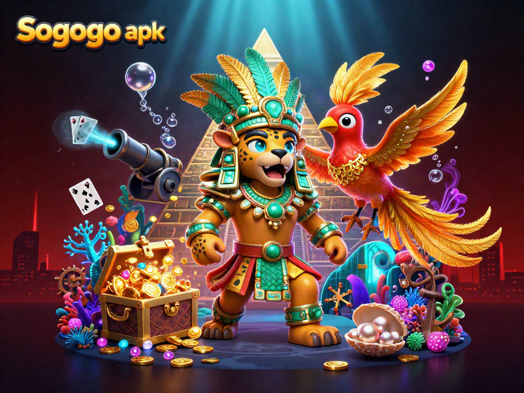 Discover the thrilling Sogogo apk experience with vibrant casino-themed 3D art featuring Mayan elements.