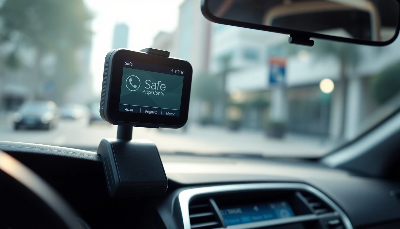 Showcasing an advanced insurance approved trackers device on a vehicle dashboard in a professional setting
