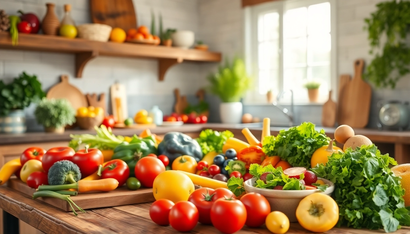 Preparing a Healthy Life meal with vibrant vegetables and fruits in a cozy kitchen.